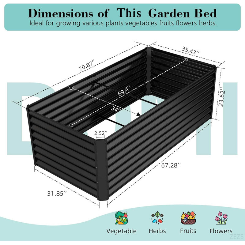 6X3x1.5Ft Galvanized Raised Garden Bed, Outdoor Planter Garden Boxes Large Metal Planter Box For Gardening Vegetables Fruits Flowers