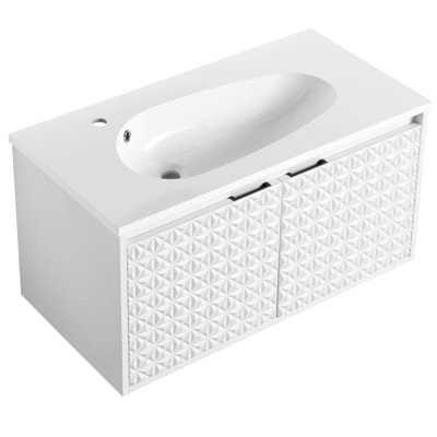 Drop - Shaped 36" Single Hole Resin Bathroom Sink, Gloss White, 29.7 Pounds Net, No Faucet Or Drainage Parts Hole, Lbs Cabinets Accessories