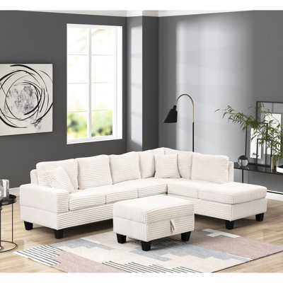 Luxueux canapé modulaire crème avec revêtement en velours et rangement contemporain spacieux