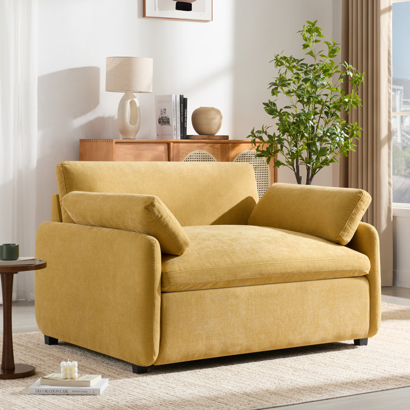 Fauteuil canapé minimaliste surdimensionné Arden en chenille avec assise large et profonde et soutien rembourré, Yellow