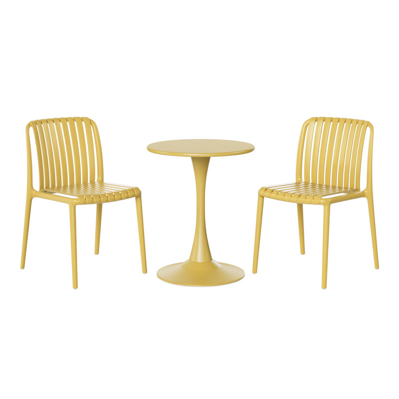 2-Person Outdoor Round Dining Set, Yellow, 28.5" H x 23.5" W x 23.5" D, 2