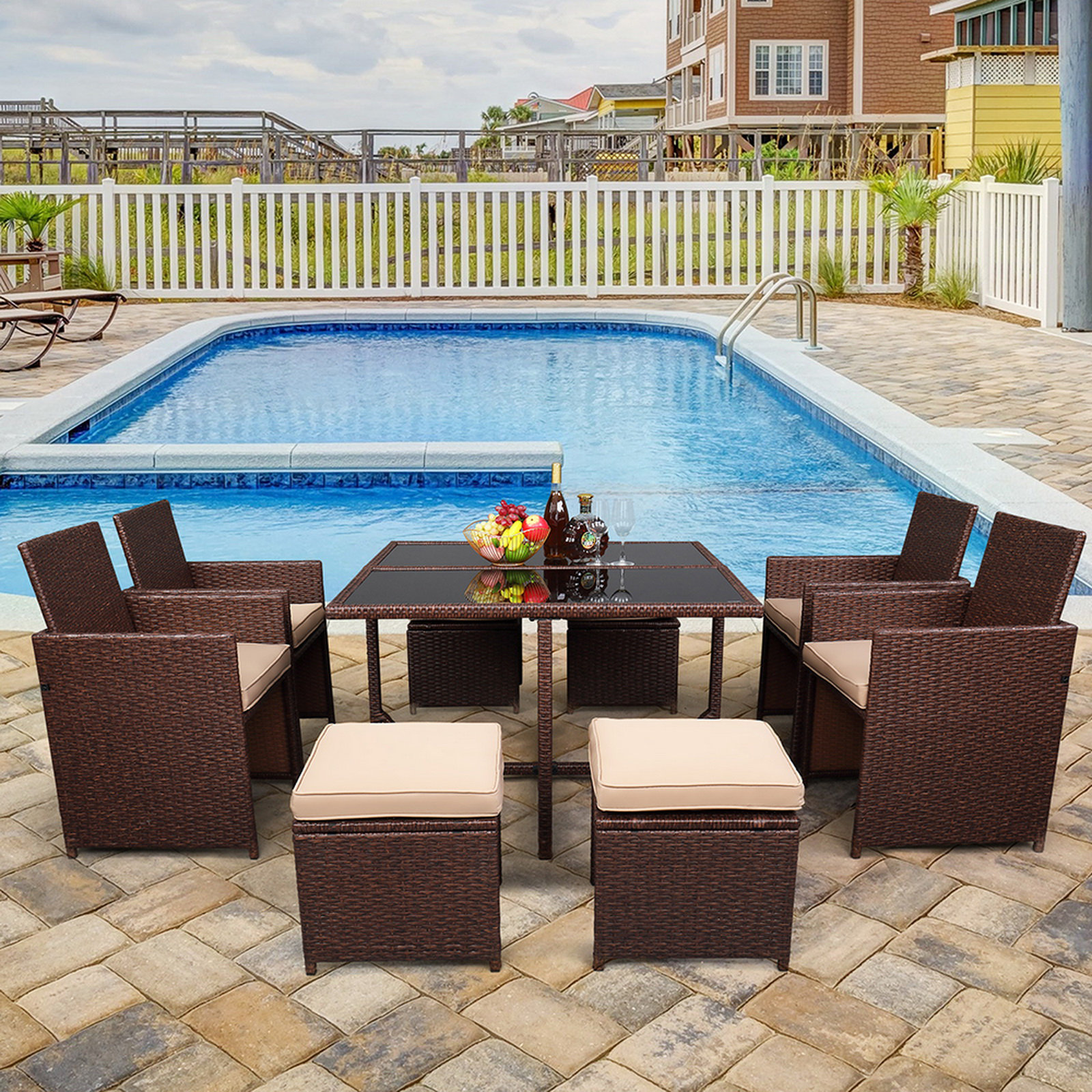 9 piece rattan patio set hot sale