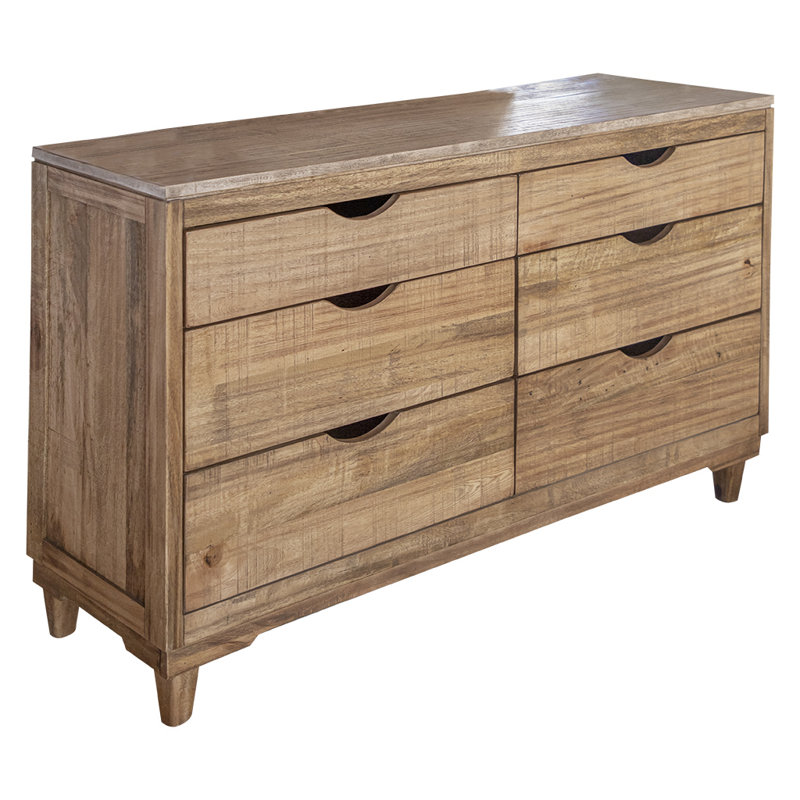 Commode double 56 po à quatre tiroirs en bois massif naturel