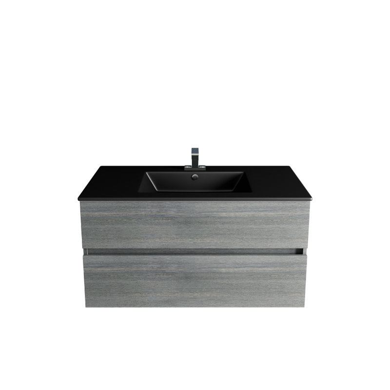 32'' Wall Hung Single Bathroom Gray Vanity With Solid Stone Top, Gray