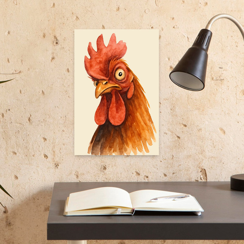 Drôle de têtu à la recherche d'un coq audacieux, classique, élégant, oiseau, nature, art mural, H 18 po x l 12 po
