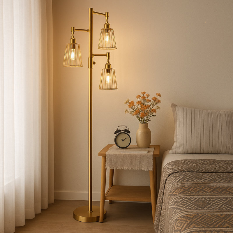 Lampe sur pied à branches 71 "à intensité variable avec 3 ampoules incluses, Doré