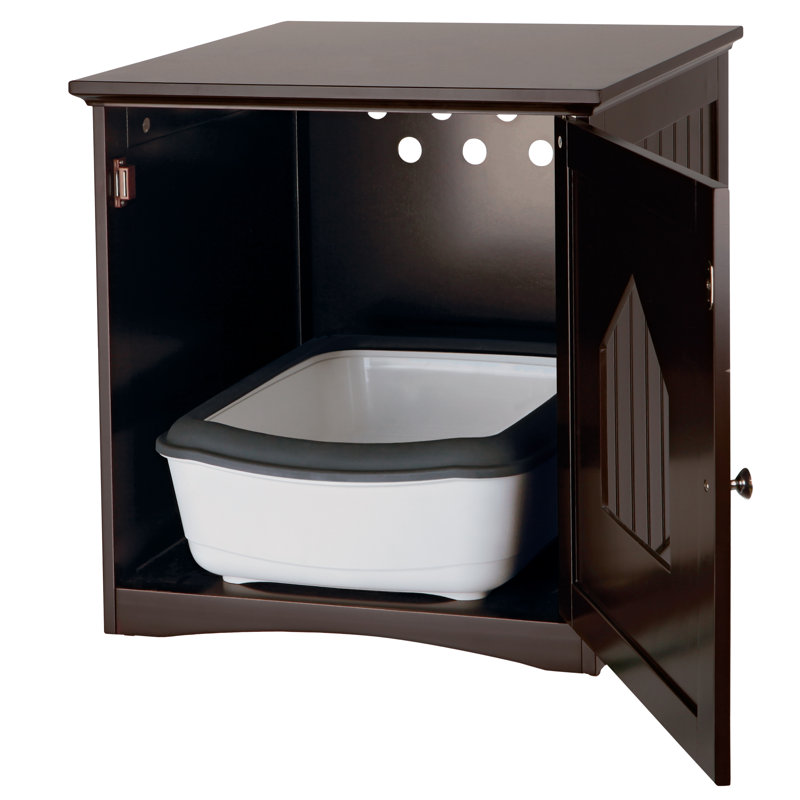 Espresso Brown Wooden Cat Litter Box Enclosure Side Table