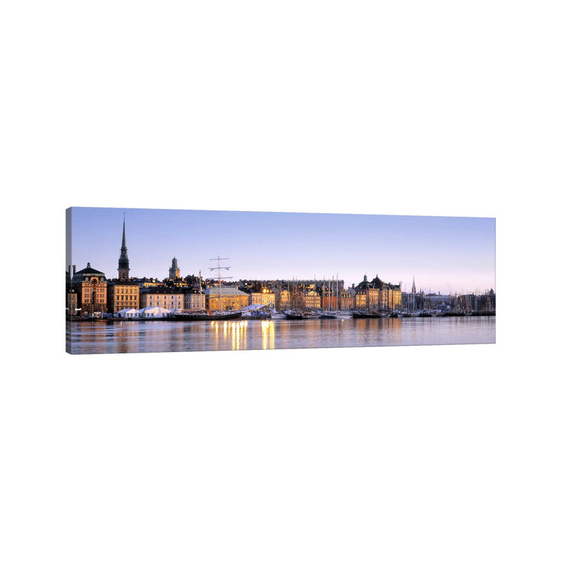 Waterfront, Skeppsbron, Old Town (Gamla Stan), Stockholm, Sweden - Wrapped Canvas Panoramic Print