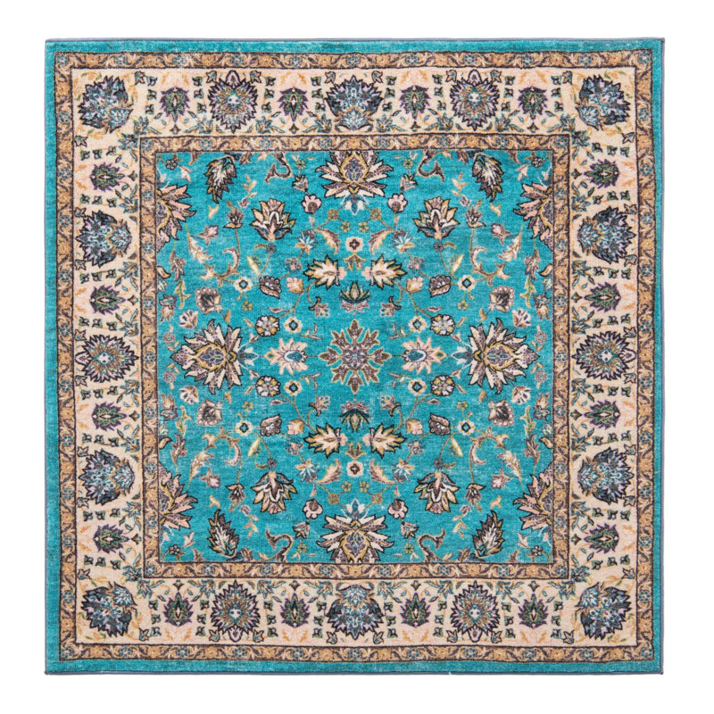 Tapis oriental bleu / brun, Carré 5 pi 3 po