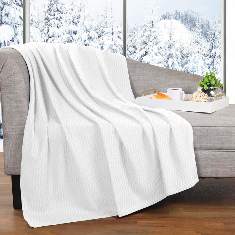 Couverture tissée légère et respirante en jacquard de coton Jena, Blanc, Lit simple