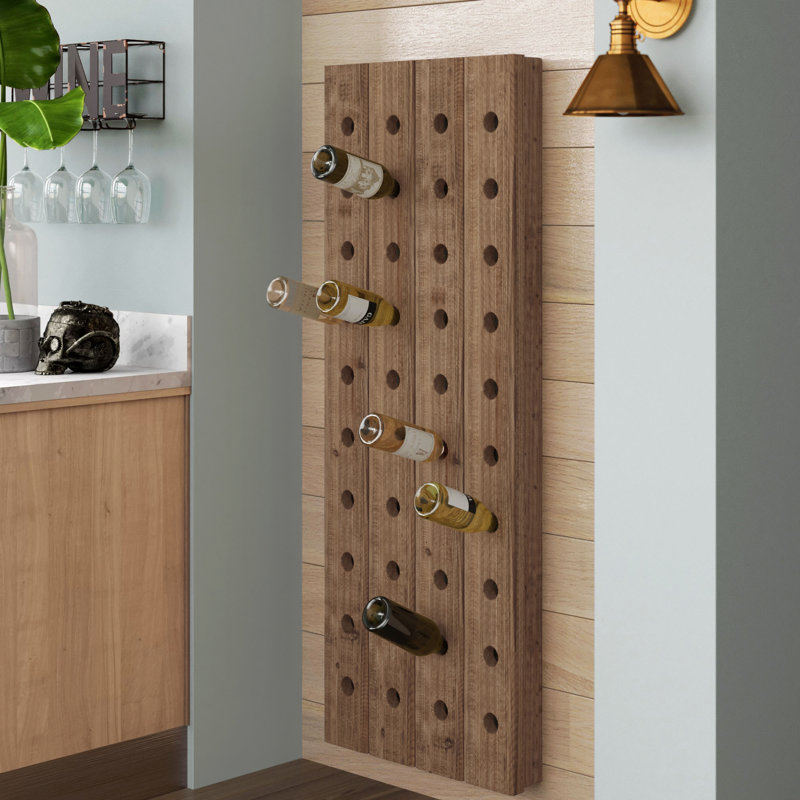 Porte-bouteilles à fixation murale en bois massif Latalia Fremont, Brun, H 57 po x l 21 po x P 4 po
