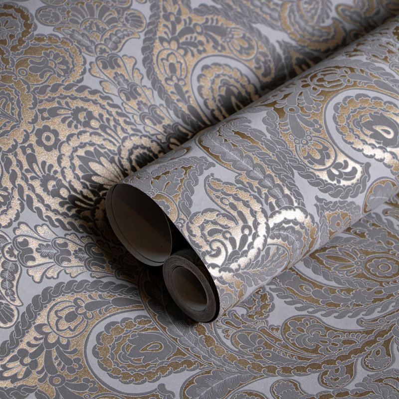 Adonea Ares 3D Embossed Metallic 33' L x 21" W Wallpaper Roll, Gray Copper