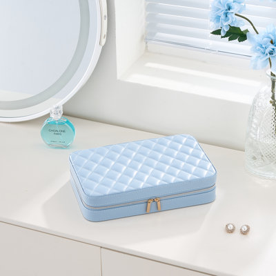 Étui à bijoux de voyage pour femme fille, grand organisateur de boîte à bijoux avec miroir et sac de rangement transparent