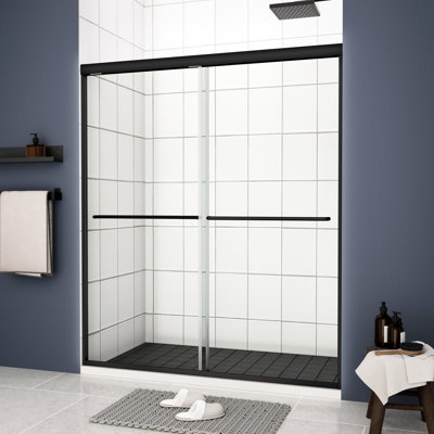56 - 60"X70" Bypass Shower Door With Sliding Feature. Matted Black Finish, 1/4" Tempered Glass. Top Track, #304 Stainless Steel Handle. Smooth Sliding, Leakage. Nano Easy Clean, Explode Film. 36000