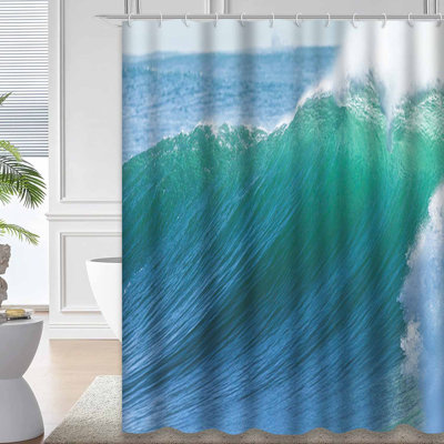 Ocean Wave Water Sea Beach Energy Waterproof Shower Curtain with 12 Hooks