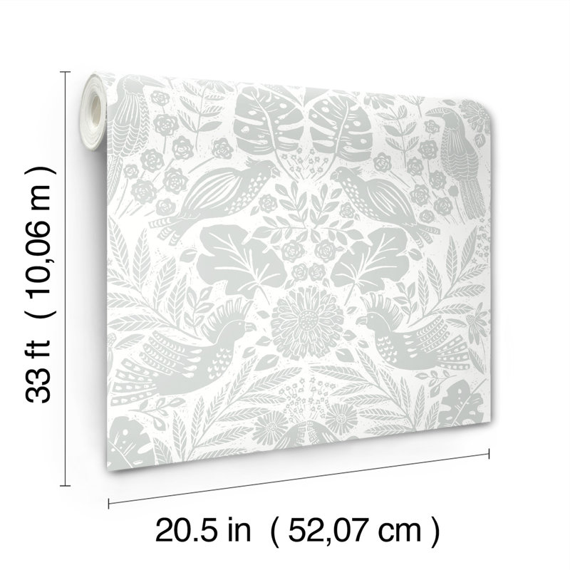 Nestle Floral Wallpaper Roll, Light Gray