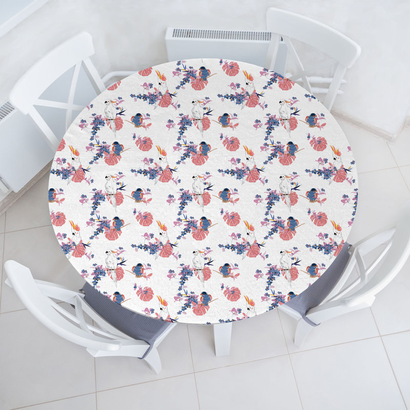 Winston Porter Birds Fitted Round Tablecloth MuMulticolor 81144, 47.24" Round
