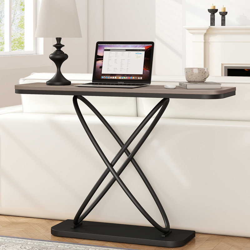 47.4" Rectangular Console Table with Wooden Top and Metal Frame, Cream Gray