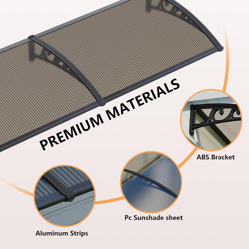 Window Awning Door Canopy 5mm Polycarbonate Hollow Panel Seamless One-Piece Curved Canopy for Door Entrance Patio Outdoor DIY Garage Weatherproof Protection 60"D x 160" W