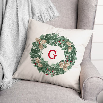  Housse et insert de coussin carré de Noël avec couronne de Noël