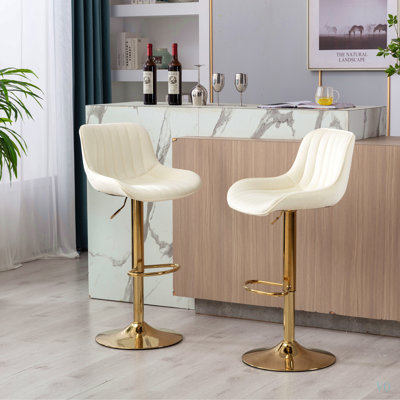 Ensemble de 2 tabourets de bar réglables en hauteur avec repose-pieds et velours mécanique à hauteur réglable