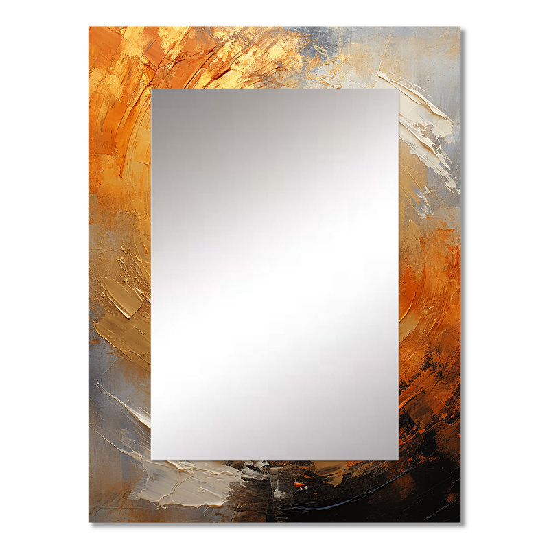 Gold Orange Desert Mirage Spiral - Abstract Spirals Decorative Mirror, Gold Wall Mirror, Printed Metal Art, 32" x 24"
