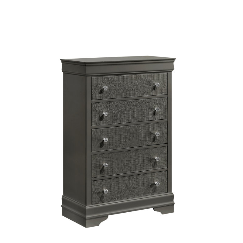 Commode 5 tiroirs Blaze, Gris métallisé