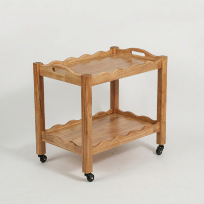 Multipurpose 2-Tier Rolling Side Table with Lockable Silent Wheels and Removable Tray, Sturdy Durable Solid Wood Construction, Versatile Use as Bar Cart, Nightstand, End Table, Sofa Side Table, Kitchen Prep Station