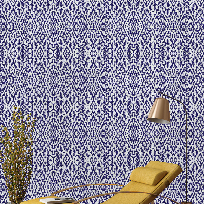 Rouleau de papier peint adhésif indigo tribal, L 16,67 po x l 25 po