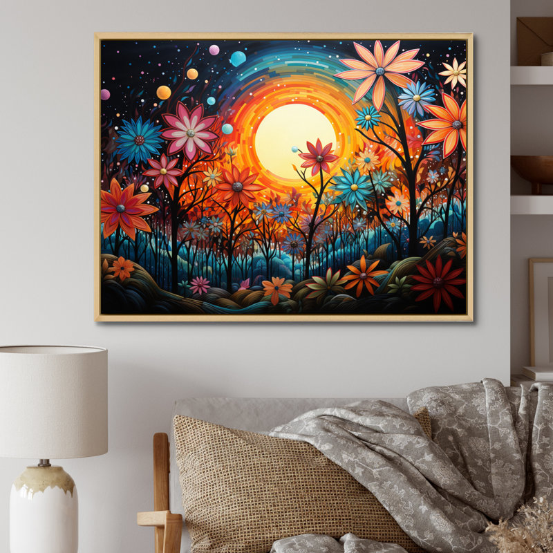 Collage de palmiers - Impression, H 34 po x l 44 po x P 1,5 po, Cadre naturel flottant