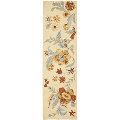Emrick Blossom Hand Hooked Wool/Cotton/Latex Floral Rug in Beige