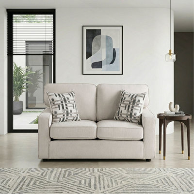 Modern Chenille Upholstered Loveseat w Decorative Pillows Comfortable Plywood Frame Living Room Furniture 1pc 2-Seater Couch