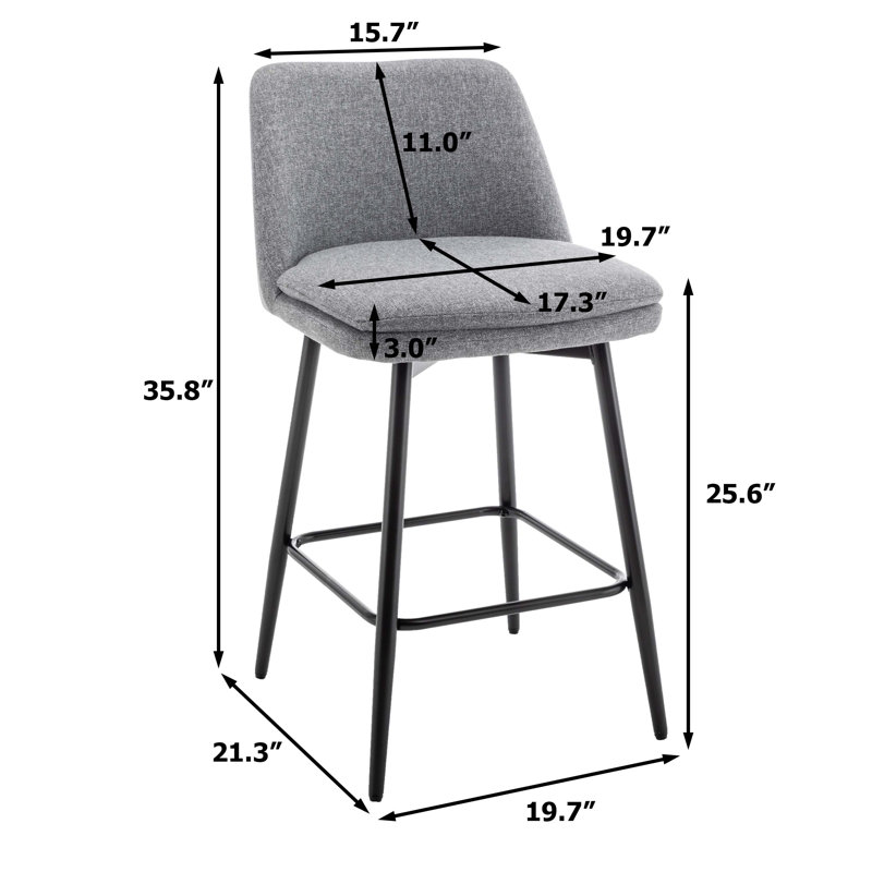 Grety Counter Height Swivel Bar Stools Set of 2, 360° Swivel Upholstered Barstools with Back and Metal Legs