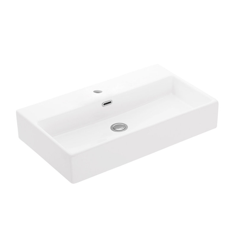WS Bath Collections Quattro 16.4'' Matte White Ceramic Rectangular Bathroom Sink with Overflow, Single