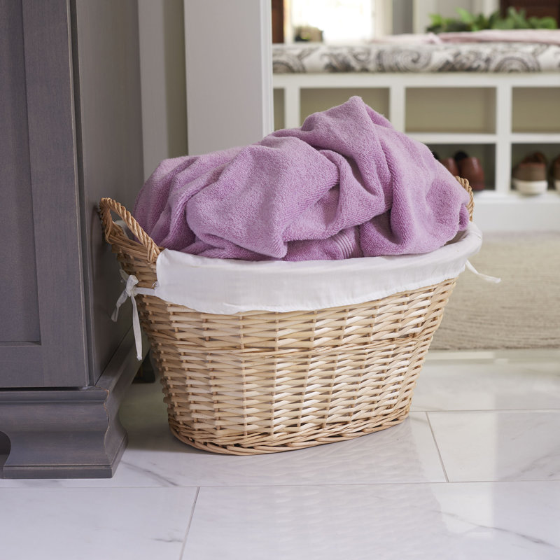 Wicker Laundry Basket with Handles, Handwoven Willow, and Removable Washable Liner, Natural