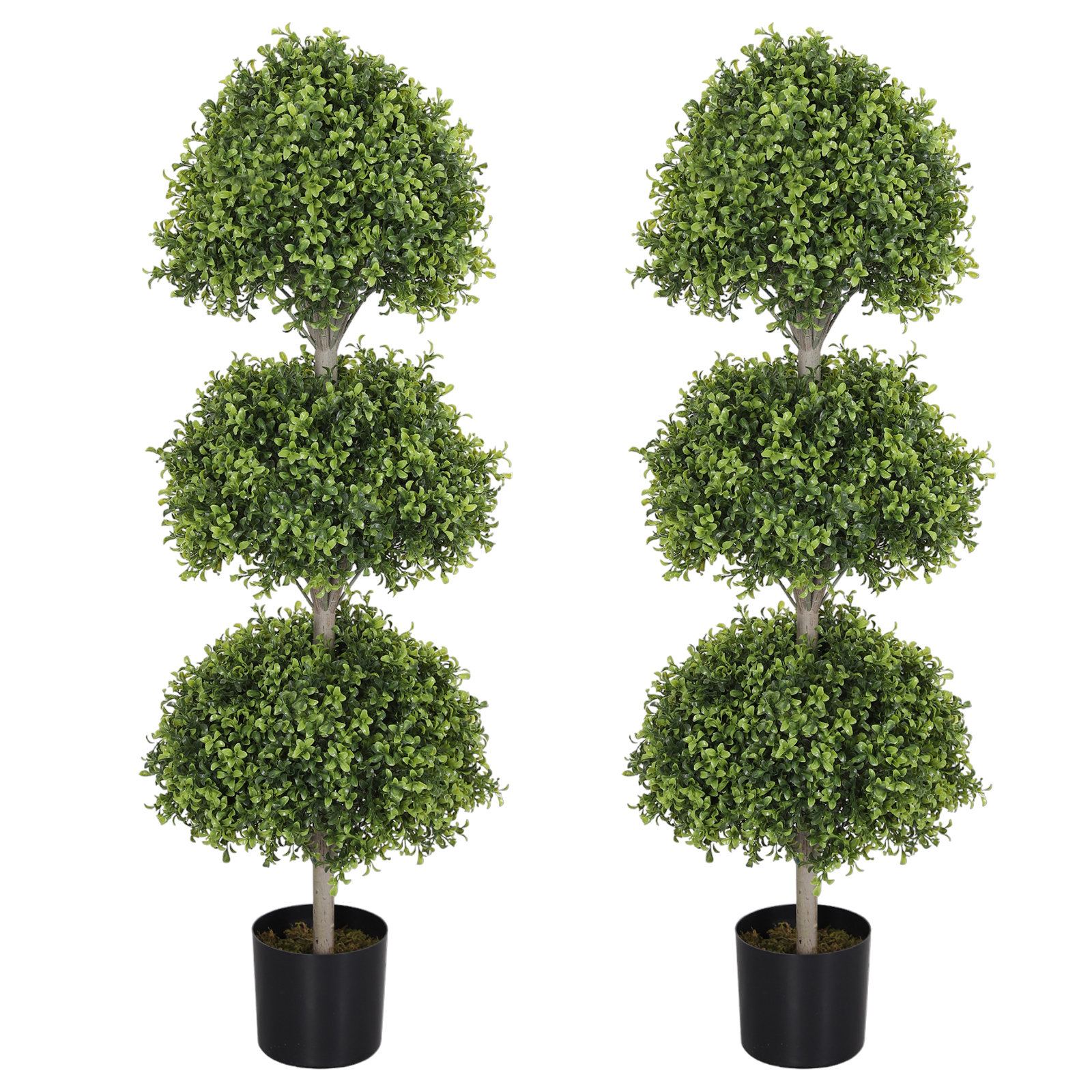 Primrue 4.6ft. Outdoor Boxwood Artificial Triple Ball Topiary Potted Plant Anti-UV Front Door Decor & Reviews | Wayfair