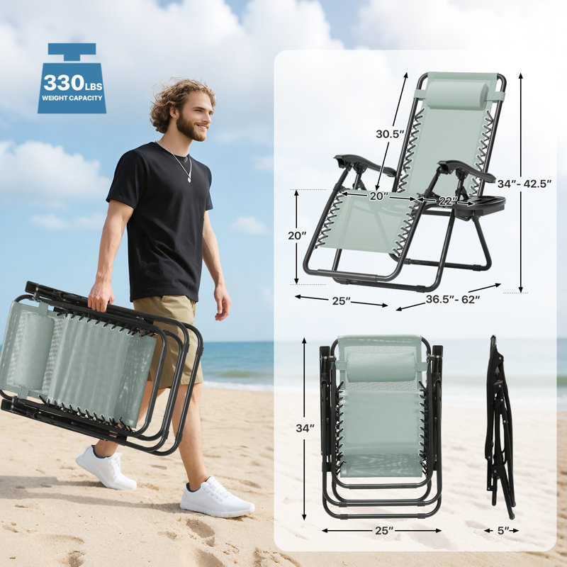 Zero Gravity Chairs Recliners Outdoor Adjustable Foldable Reclining Lounge Chairs with Cup Holder, Mint Green