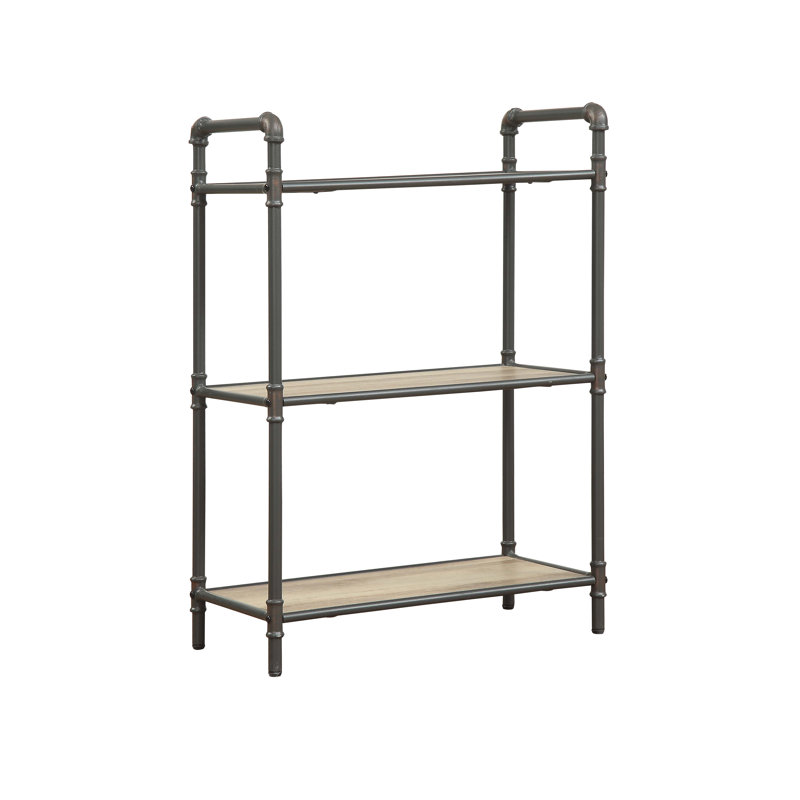 Bibliothèque en chêne antique et gris sablé, (3 Shelves) 36" H x 14" W x 26" D