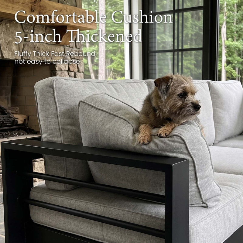Alturas Standalone Product 5 Piece Seating Group with Cushions, Black Frame/Light Gray Cushion