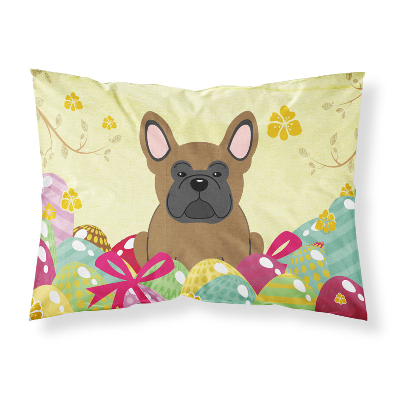 Taie d’oreiller œufs de pâques, Bouledogue français brun