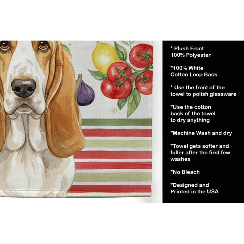 Lemon and White Basset Hound Vegetables Kitchen Towel, Lemon/White Basset Hound