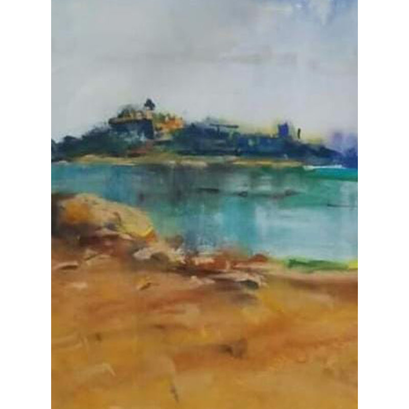 Banc de la rivière - Paysage | Pastels doux sur papier | Par Mukal