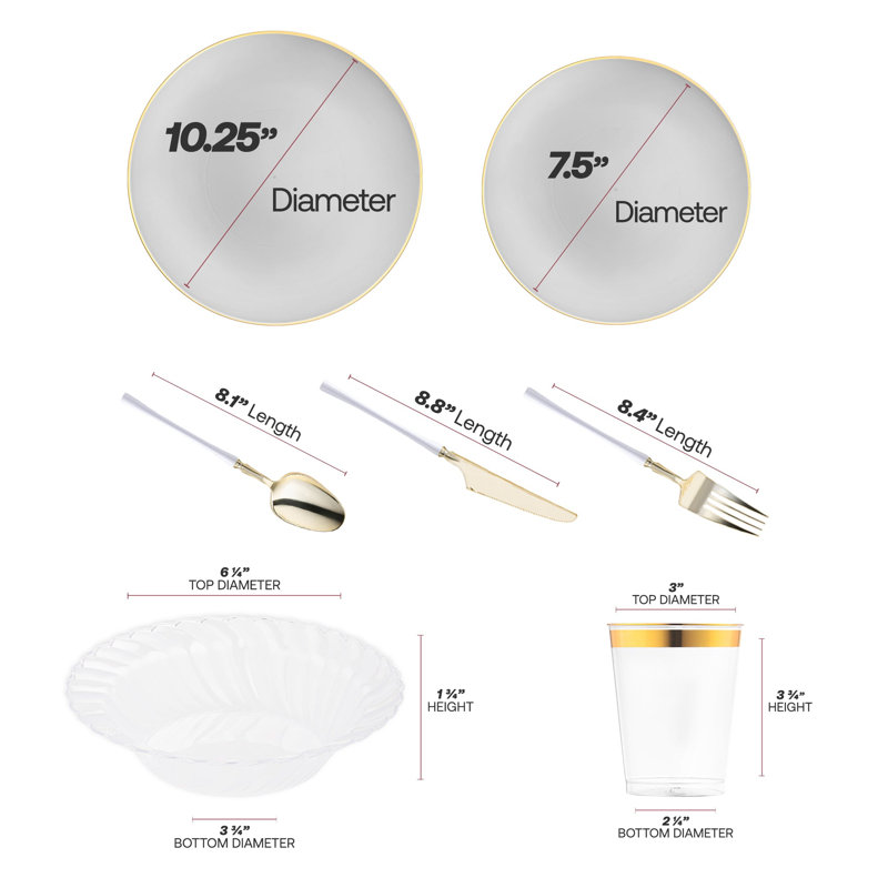 Gray with Gold Organic Disposable Plastic Tableware Set - 120 Settings