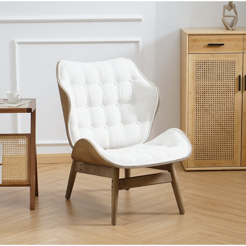 Fauteuil à oreilles capitonné Jeyshan, Polyester beige