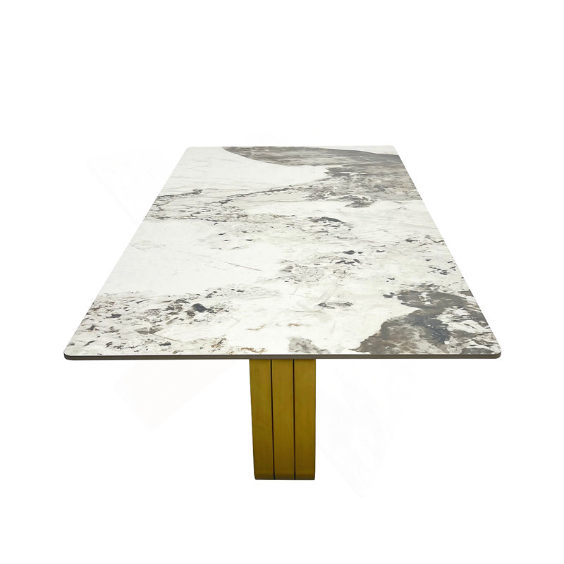 Rectangular coffee table with sintered stone top, metal frame, for Living Room, Gold