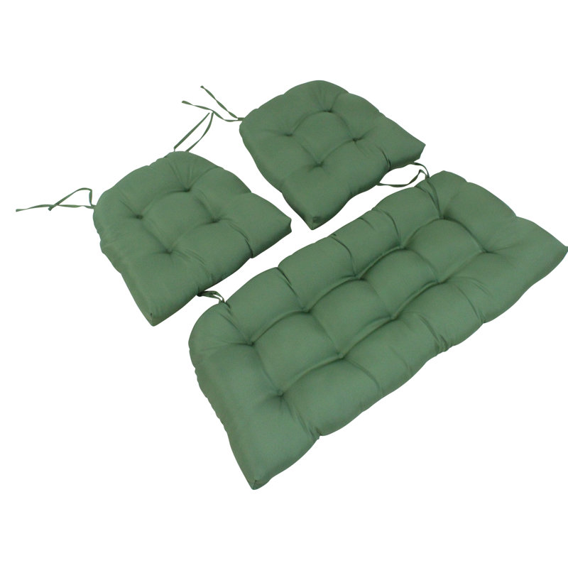 Coussins de patio d'extérieur touffetés en osier vert 3 pièces 41 po