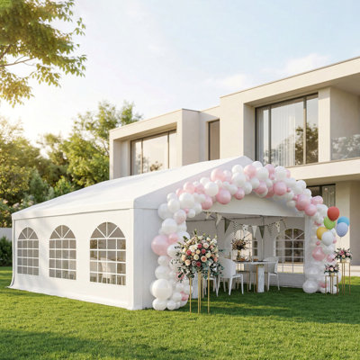 Grande tente de mariage robuste de 20 pi x 20 pi, tente de réception de garage à l'abri pour l'extérieur, pavillon de jardin avec paroi latérale, blanc
