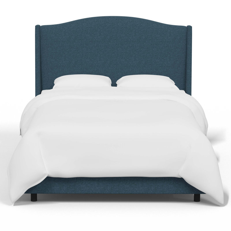 Claritha Upholstered Wingback Bed, Twin, Zuma Navy Textured Linen