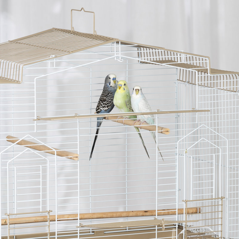 Barn Style Brown and White Bird Cage with Perch