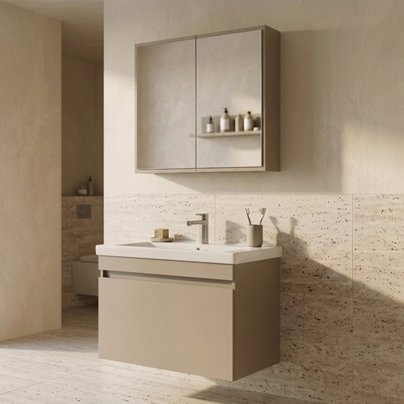 Ensemble de meuble-lavabo simple avec armoire à pharmacie Alastair, 24" H x 32" W x 18" D, Latte